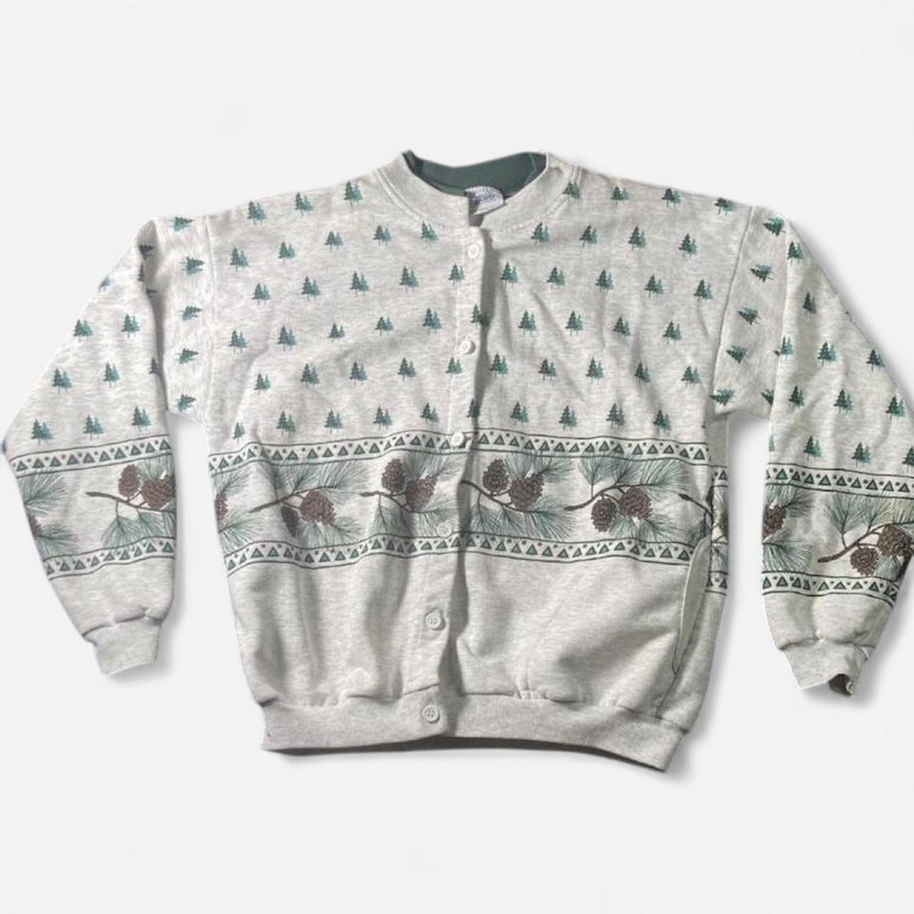 Vintage Pine Tree Cardigan Cottagecore Forest Grandpa Sweater M